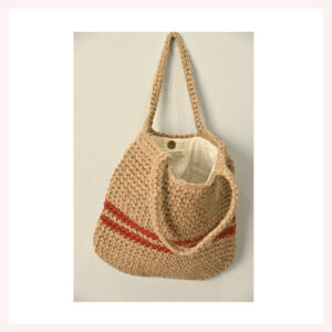 Handcrafted Natural Jute Crochet Tote Bag with Red Stripes