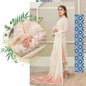 Ivory White Luxury Embroidered Lawn Suit with Ombre Dupatta