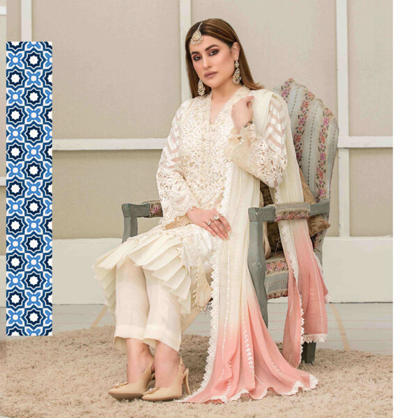 Ivory White Luxury Embroidered Lawn Suit with Ombre Dupatta - Image 2