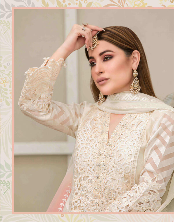 Ivory White Luxury Embroidered Lawn Suit with Ombre Dupatta - Image 3
