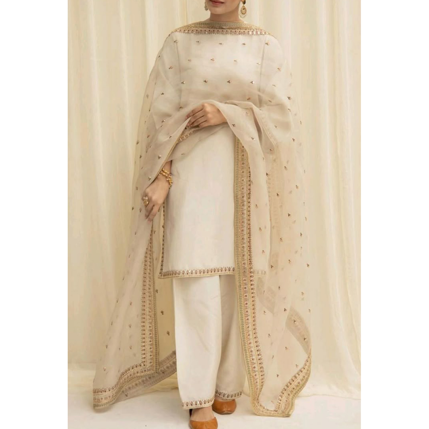 Elegant Cream Embroidered Suit Set
